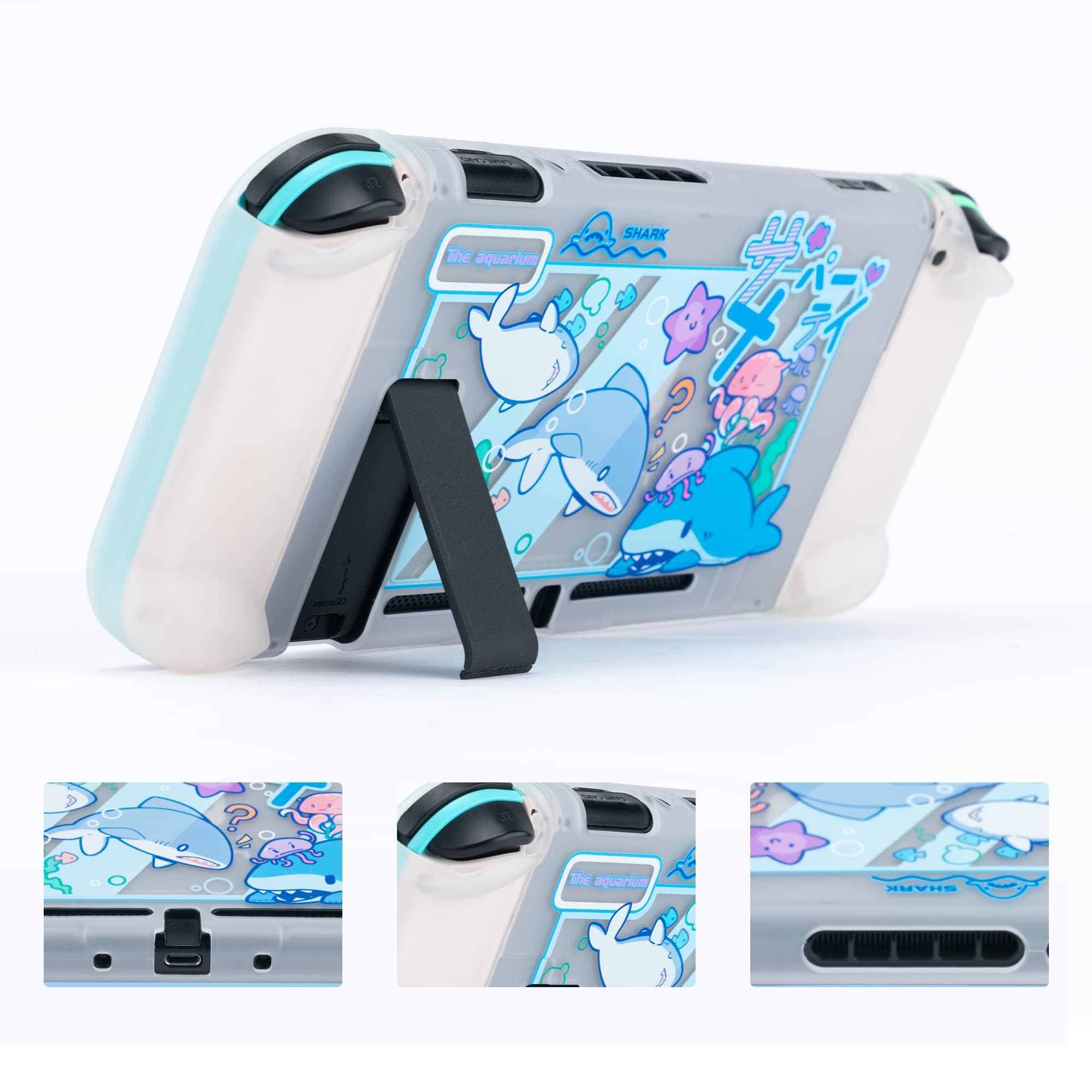 GeekShare Coque de Protection Fine Compatible avec Switch Uniquement – Absorption des Chocs et Anti-Rayures pour Switch – Shark Party (Transparent)