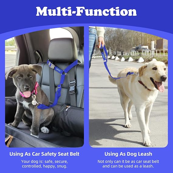 BWOGUE Dog Seat Belt for Car, Headrest Restraint Safety Lead, 1 Pack | Adjustable 18-30 in Length, Headrest Loop for Car Travel, 2-in-1 Seat Belt and Leash, Use with Dog Harness, Zinc Alloy Snap