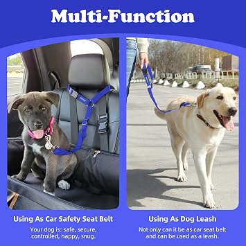 BWOGUE Dog Seat Belt for Car, Headrest Restraint Safety Lead, 1 Pack | Adjustable 18-30 in Length, Headrest Loop for Car Travel, 2-in-1 Seat Belt and Leash, Use with Dog Harness, Zinc Alloy Snap