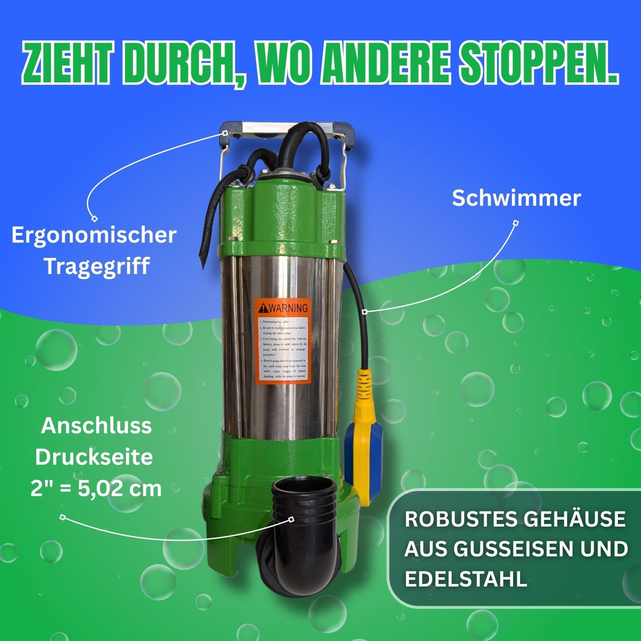 Profi Fäkalienpumpe Schmutzwasserpumpe V550 11000 L/h (Profi Fäkalienpumpe mit 20m 2" C-Schlauch)