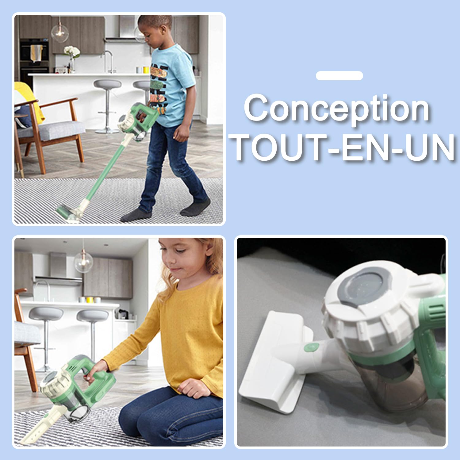 Aspirateur Enfant Fonctionnel 3-en-1, Aspirateur Jouet Enfant avec Aspiration Réelle, Jouet Éducatif pour Un Jeu Réaliste dès 3 Ans
