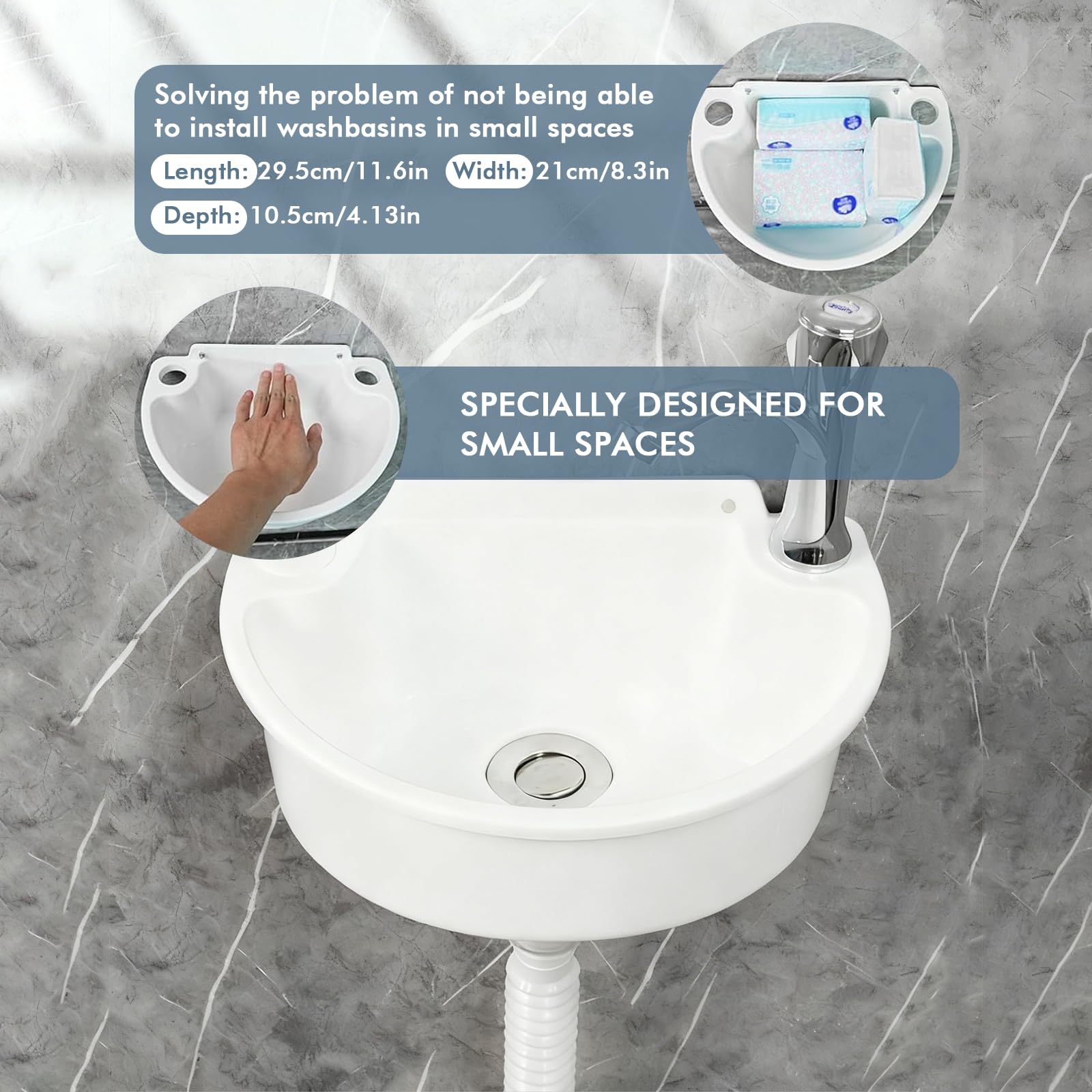 Lavabo in plastica, semplice lavello in plastica, con tubo e scarico per giardino, garage, cantina, camper, lavandino da giardino