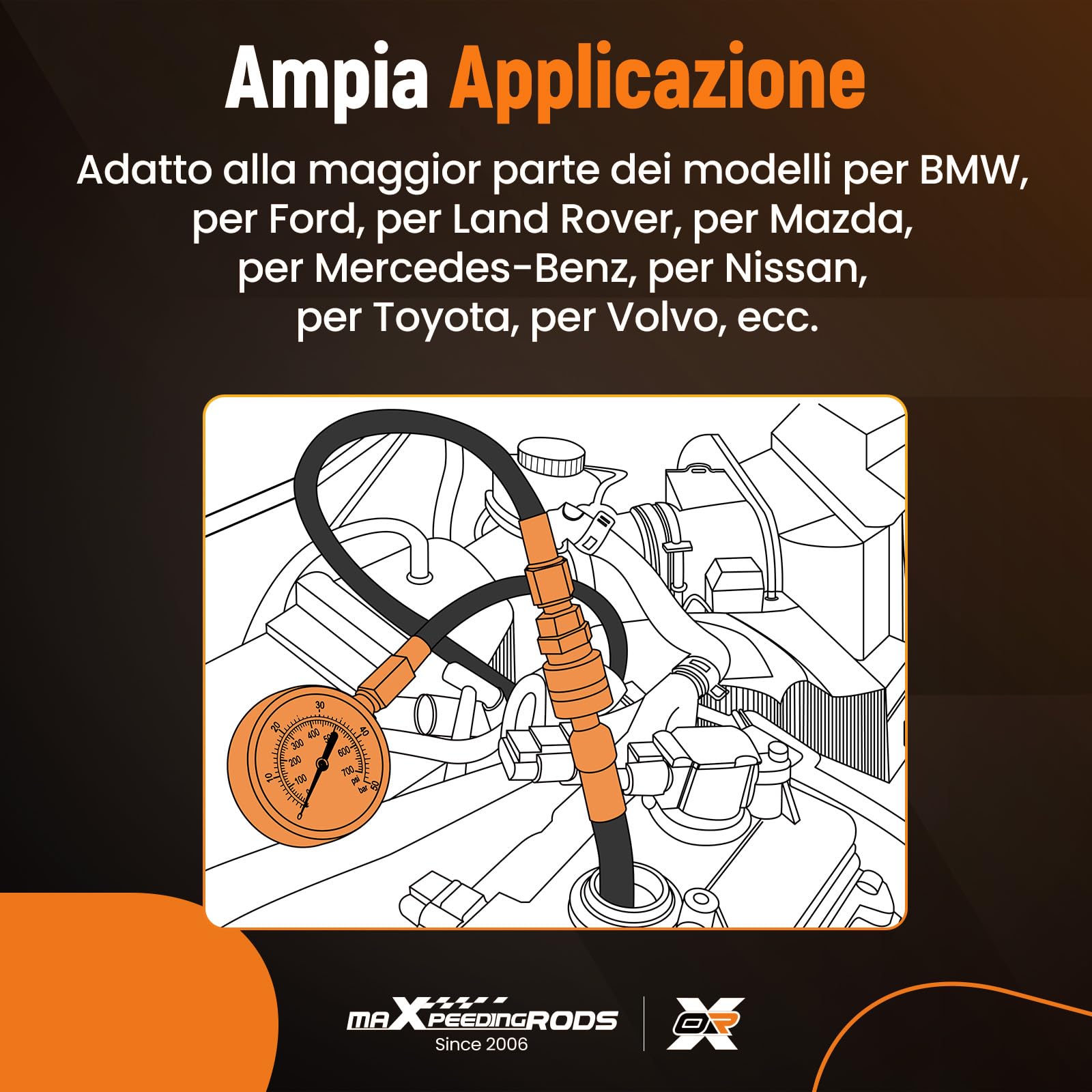 maXpeedingrods Tester di compressione 46 pezzi, 50 bar, M10 M-12 M14 M-18 | tester-di perdita di pressione per diesel, benzina, auto, camion, motori diesel, 50bar