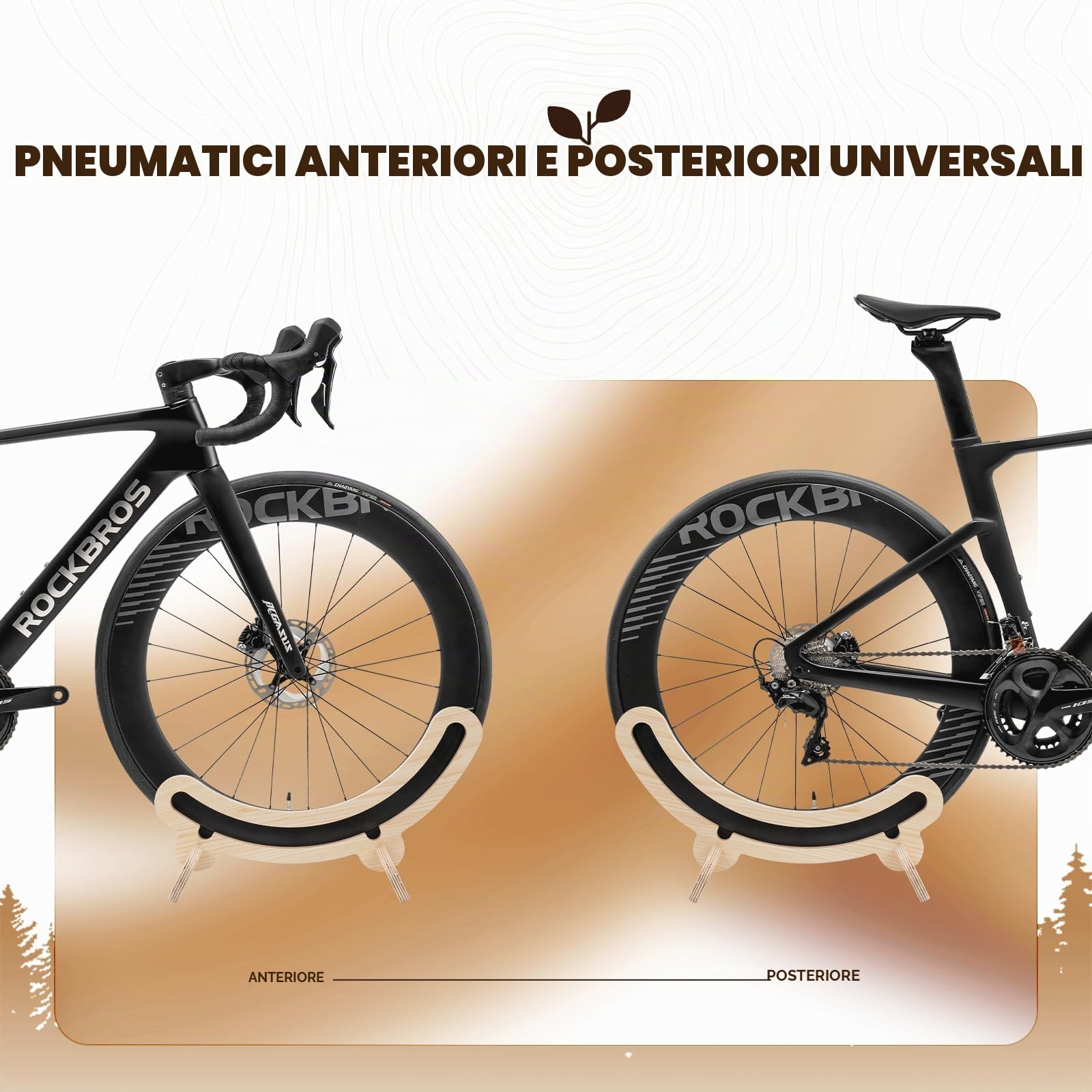 ROCKBROS Parcheggio Bici, Supporto da Pavimento per Bicicletta, Rastrelliera Portabiciclette, Supporto Regolabile per Ruota, Adatto per Biciclette da Strada, Pneumatici 26-80 mm 700C