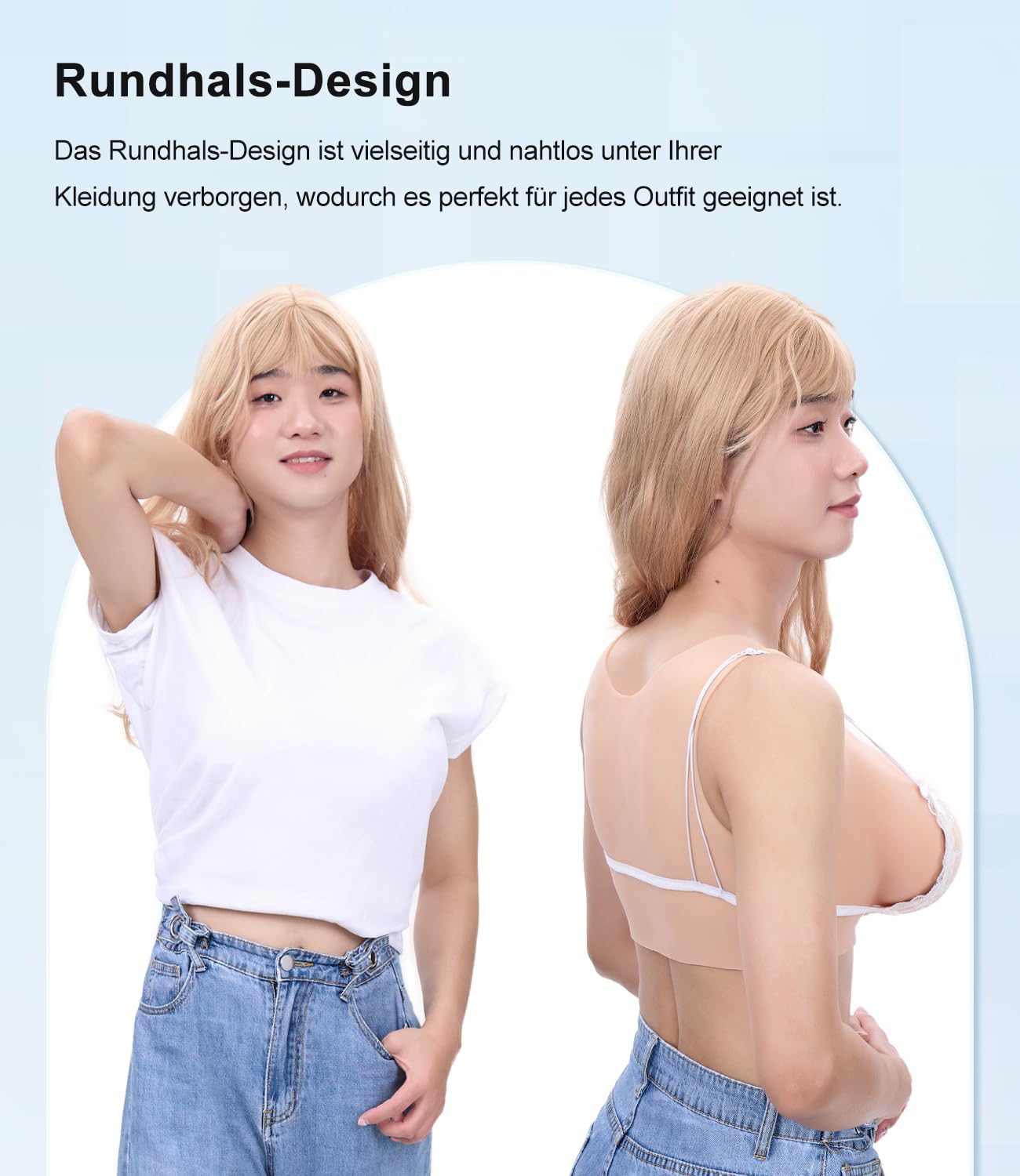 Peikey Silikon Brüste, [Rundhals-Version] Künstliche Brüste mit Geeignete BH, Realistisch Silikonbrustplatten Brustformen für Crossdresser, Weißer Hautton-Hochwertige Füllstoff, B Körbchen