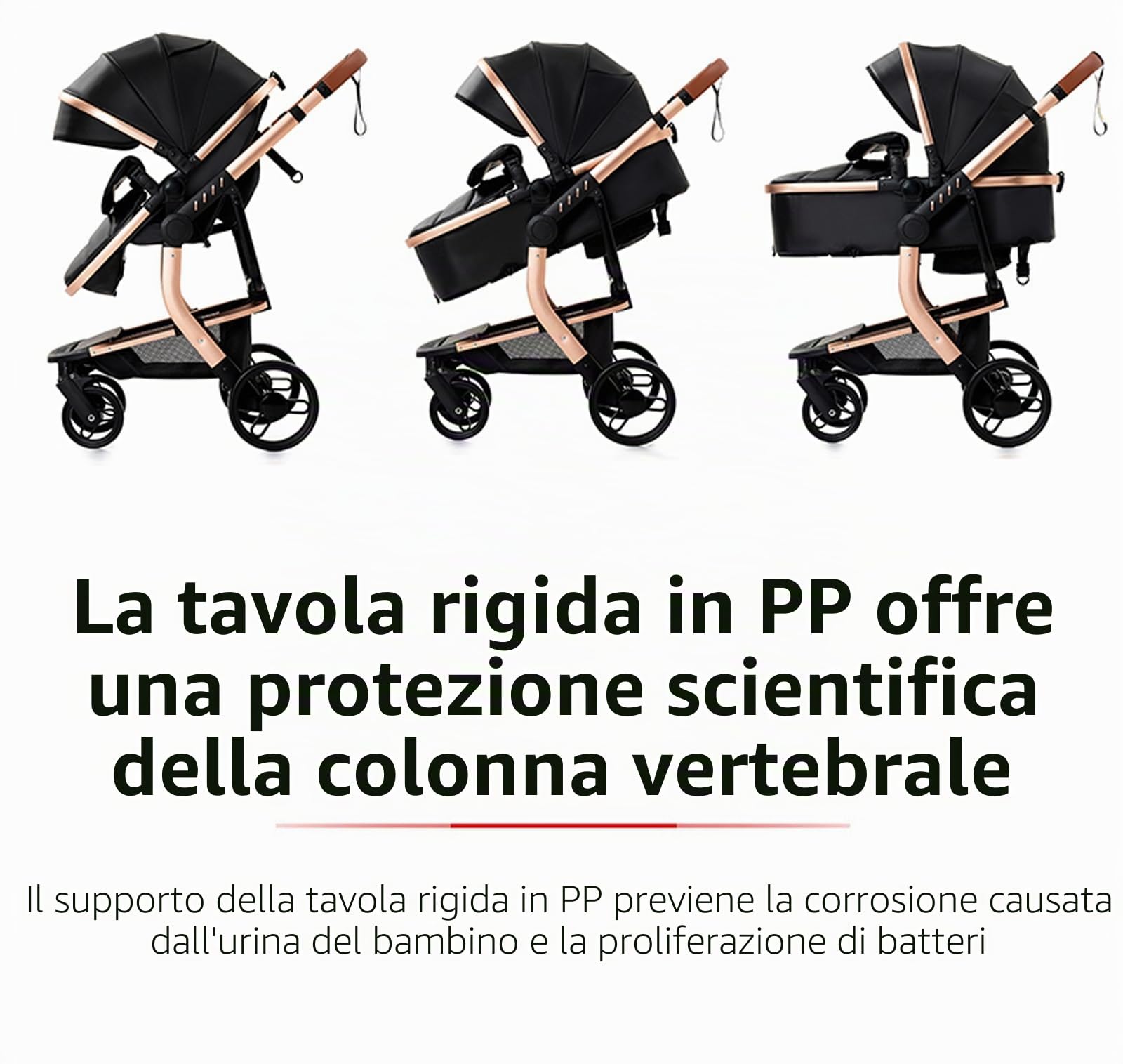 Magic ZC Pelle PU Passeggino Trio, Passeggino 3 in 1 con Doppia Modalità Push Reversibile, Trio Passeggini Neonati con Grande Navicella, Carrozzina per Neonati in Alluminio Pieghevole (L518 All Black)