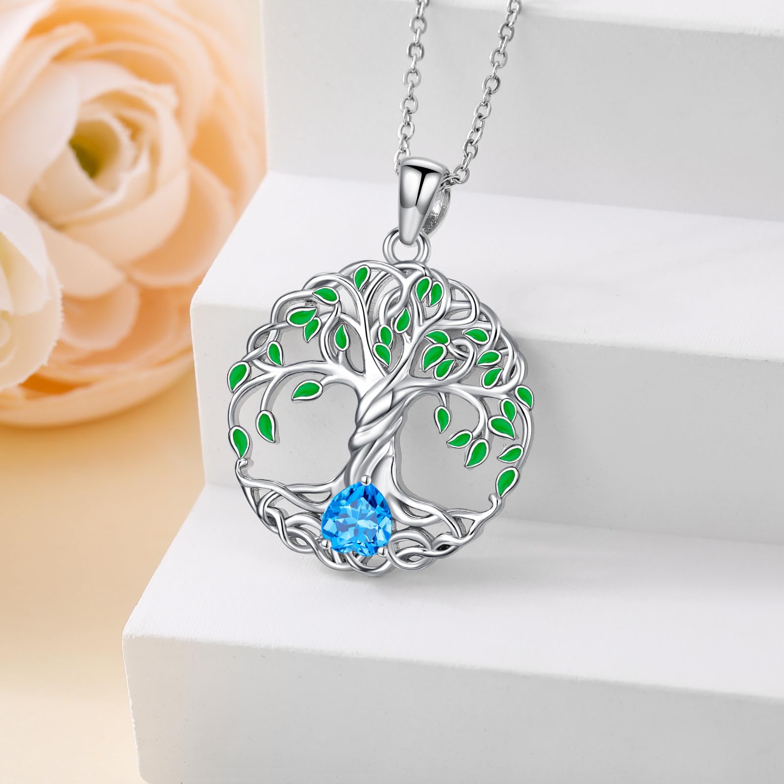 LONAGO Collana con ciondolo a forma di albero della vita, in argento Sterling 925, con topazio, ciondolo a forma di albero della vita, regalo per donne, ragazze, fidanzata, mamma, moglie