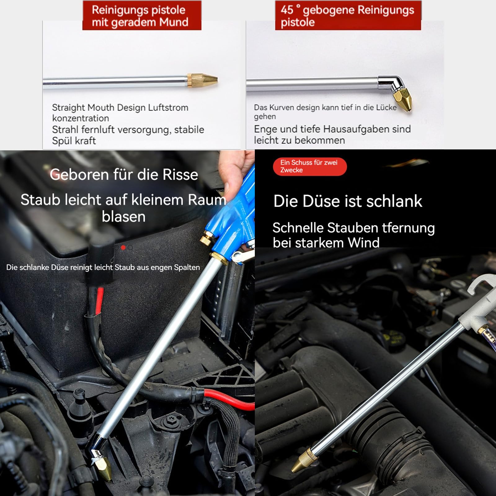 Hochleistungs Druckluftpistole, Druckluft Ausblaspistole Für 1/4" Bsp Schnellkupplung, Druckluft Reinigungspistole Mit Schlauch, Perfekt Für Autoreparaturen, Werkstattreinigungen (Winkel)