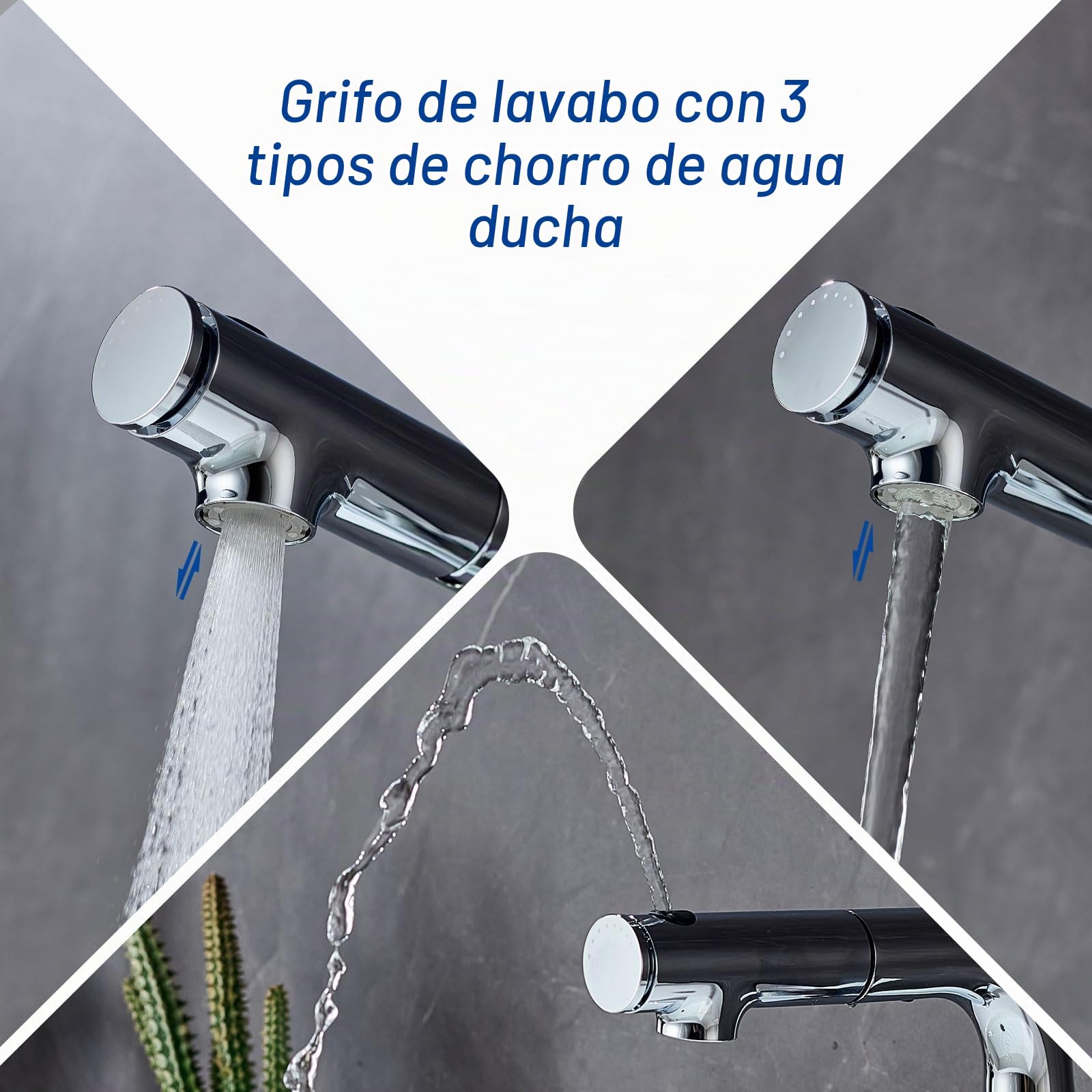 Grifo Lavabo Extraible Ducha con LED Temperatura, 3 Modos Salida Agua | Mezclador de Lavabo Baño, Grifos Monomando, Apto Para Fregadero de Encimera, Aireador Extraíble, Agua Fría y Caliente,Cromado