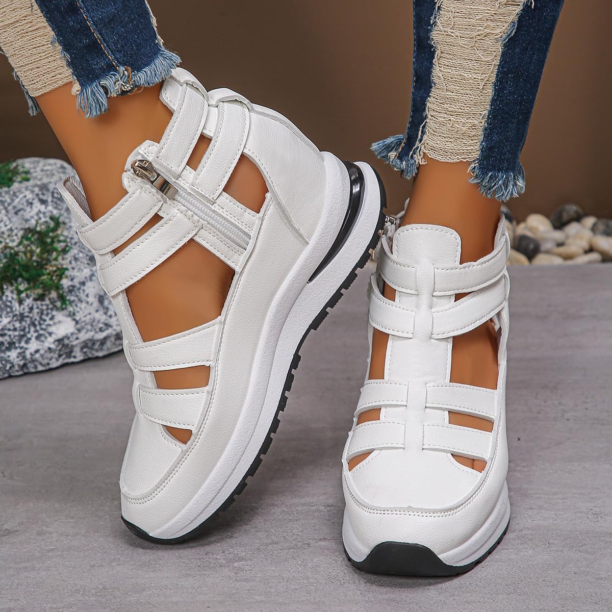 Sandalias para mujer, transpirables, sandalias de tacón para mujer, sandalias de punta cerrada, sandalias romanas de gladiador de verano