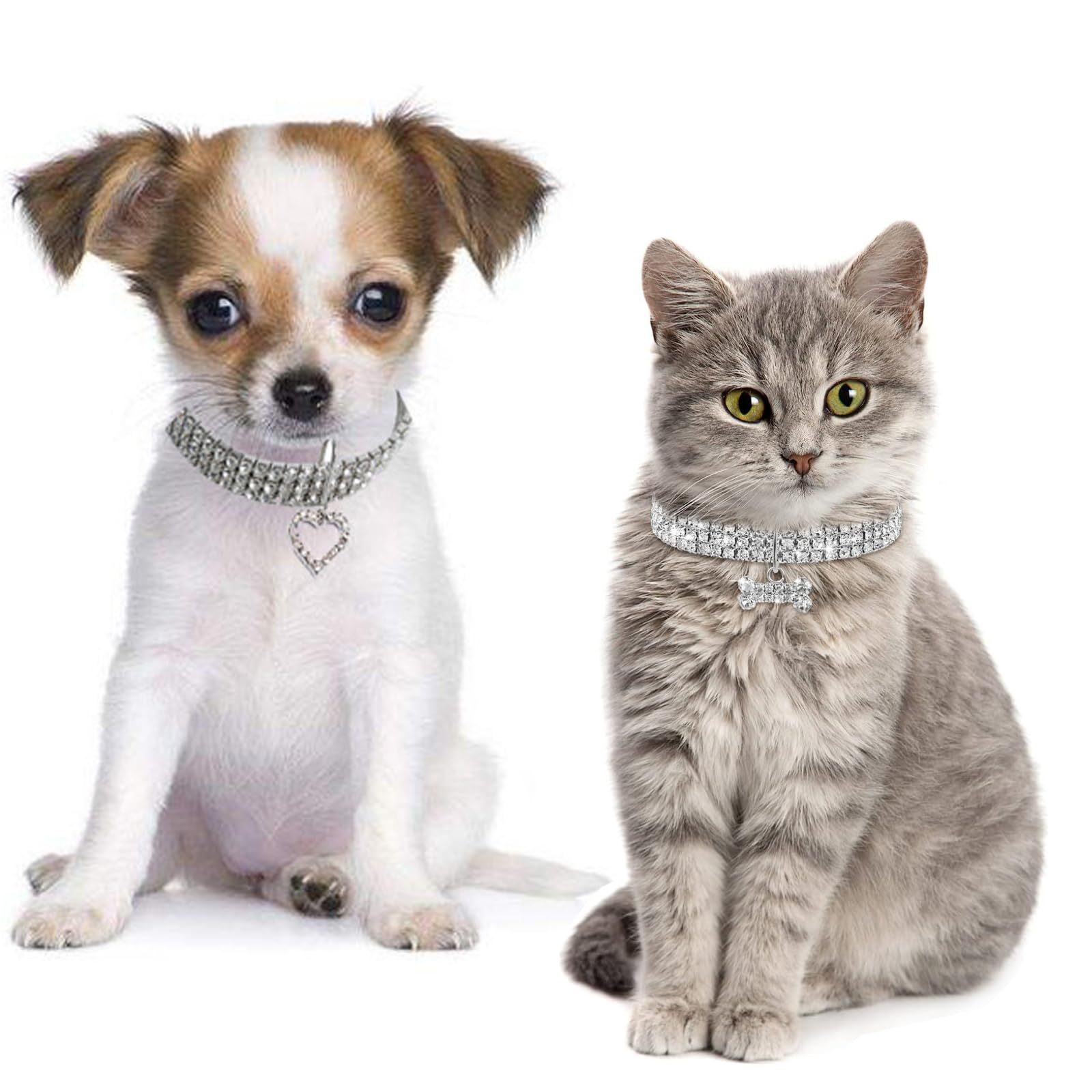 HALFSUMO 2 x Crystal Pet Collar for Dogs with Rhinestones Pet Bling Rhinestone Collars Necklace Pet Collars Bling Rhinestone for Cats Small Dogs White L - Image 2