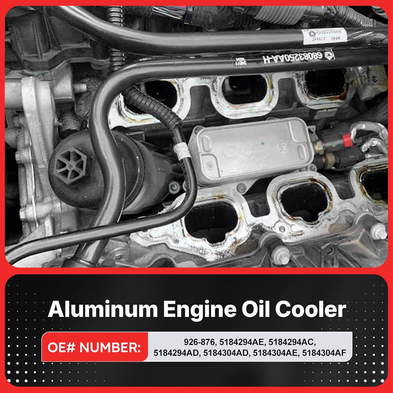 926-876 Aluminum Engine Oil Cooler Oil Filter Housing Adapter For 2011-2016 Dodge Charger,Chrysler 200 300, Grand Cherokee, Wrangler, Ram 1500 ProMaster 3.6L Replaces# 5184304AE (926-876, 1PCS)