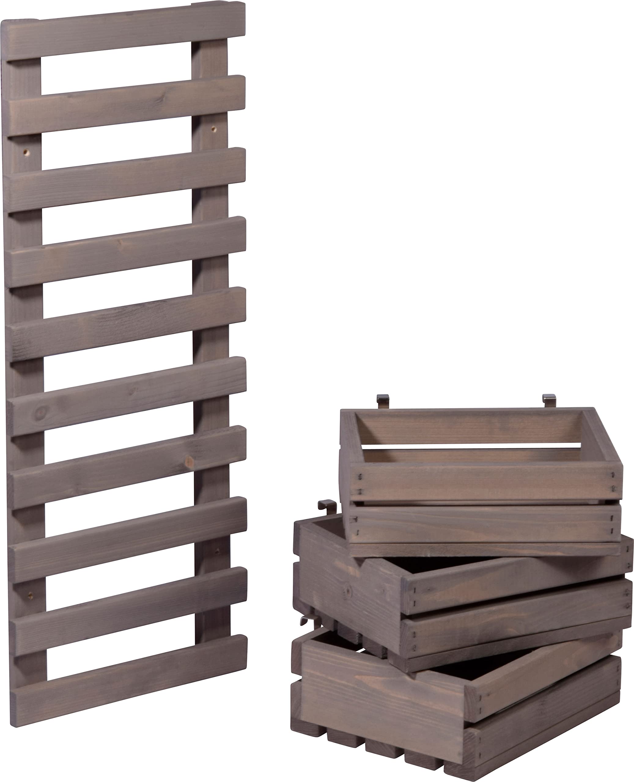 dobar® green label 58387FSCe | 3-stufige Blumenleiter für die Wandmontage | Flexibles Wandregal aus robustem Holz| Pflanztreppe für Garten/Terrasse/Balkon | 29,5 x 26,5 x 74,5 cm | Grau