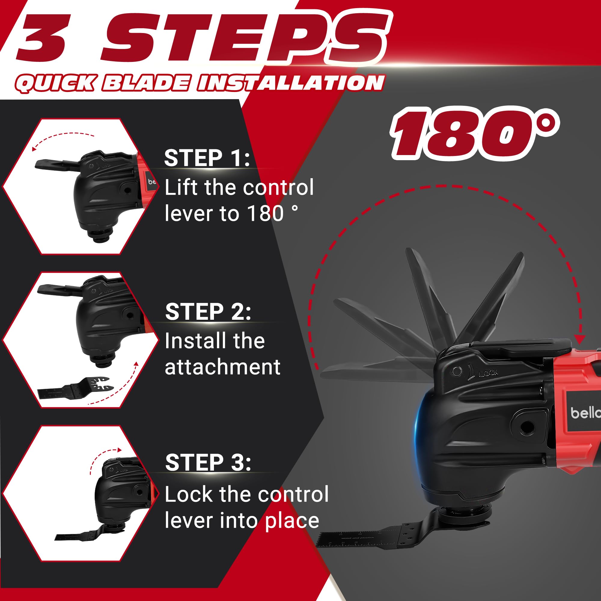 Multiherramienta oscilante compatible con batería Milwaukee de 18 V (batería no incluida), herramienta oscilante inalámbrica, motor sin escobillas, 6 velocidades variables, kit de 23 piezas para