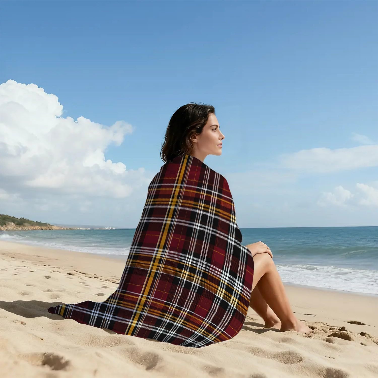 Générique Serviette de Plage Microfibre 200 x 100 CM,Drap de Plage Style Britannique, Campagne, Robuste, Couverture de Plage Absorbante,Couverture de Bain Ruban à Carreaux, Motif Tartan