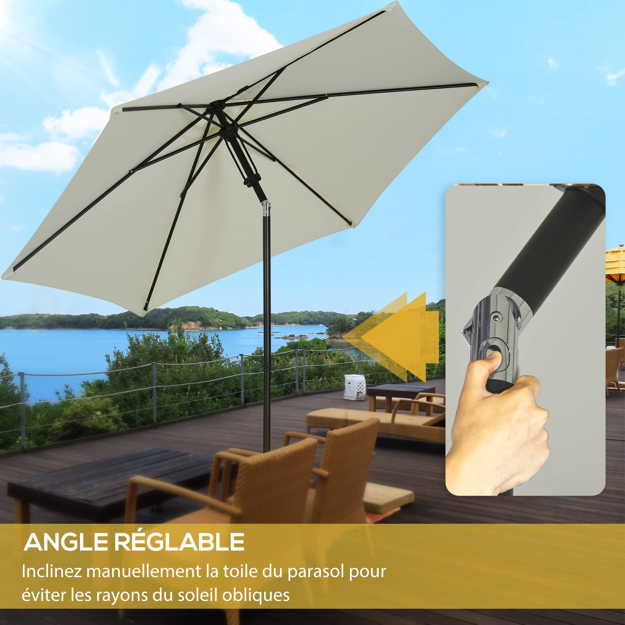 Outsunny Parasol de Jardin Inclinable Aération Ø 265 x 235H cm Gris Clair