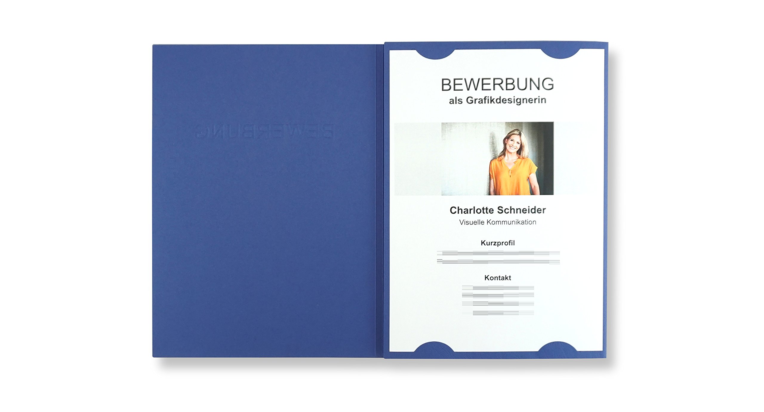 50 Stück 3-teilige Bewerbungsmappen Blau mit 2 Klemmschienen in feinster Lederstruktur - hochwertige Prägung ''BEWERBUNG'' - direkt vom Hersteller STRATAG