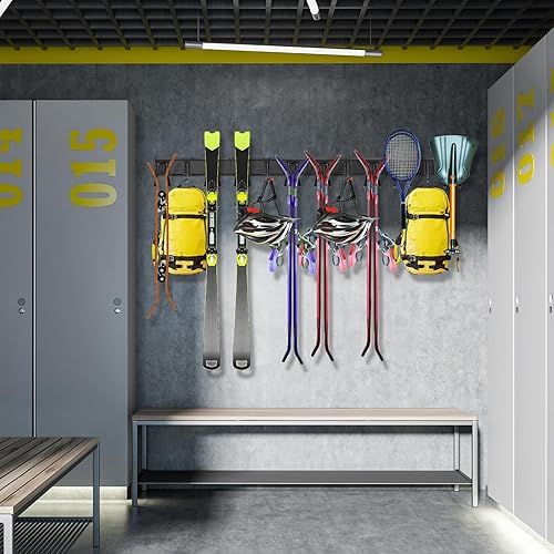 Miniatura 7 de Organizador de herramientas de garaje montado en la pared, estante organizador de herramientas de jardín ajustable de 64 pulgadas, 20 piezas de