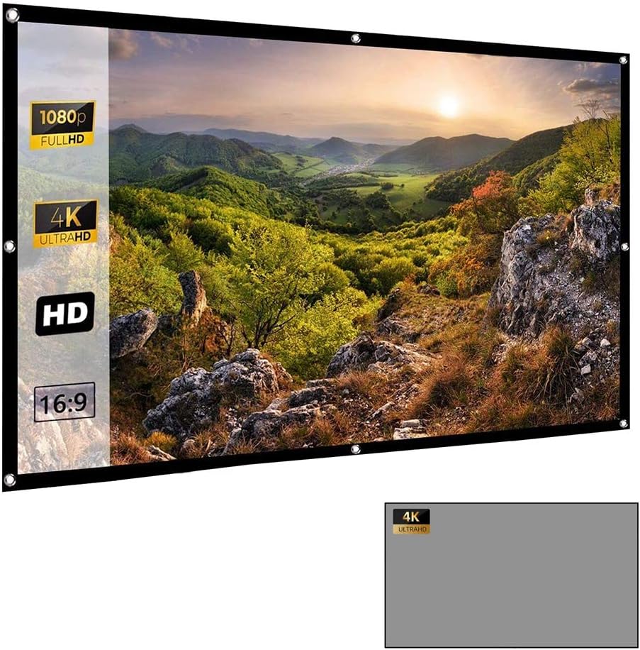 Wownect 120 Inch Projector Screen Anti-Light Grey 16:9 Foldable 4K Full HD Projection Screen Anti-Crease Portable Projector Movie Screen for Home Theater Outdoor Indoor Support Double Sided Projection
