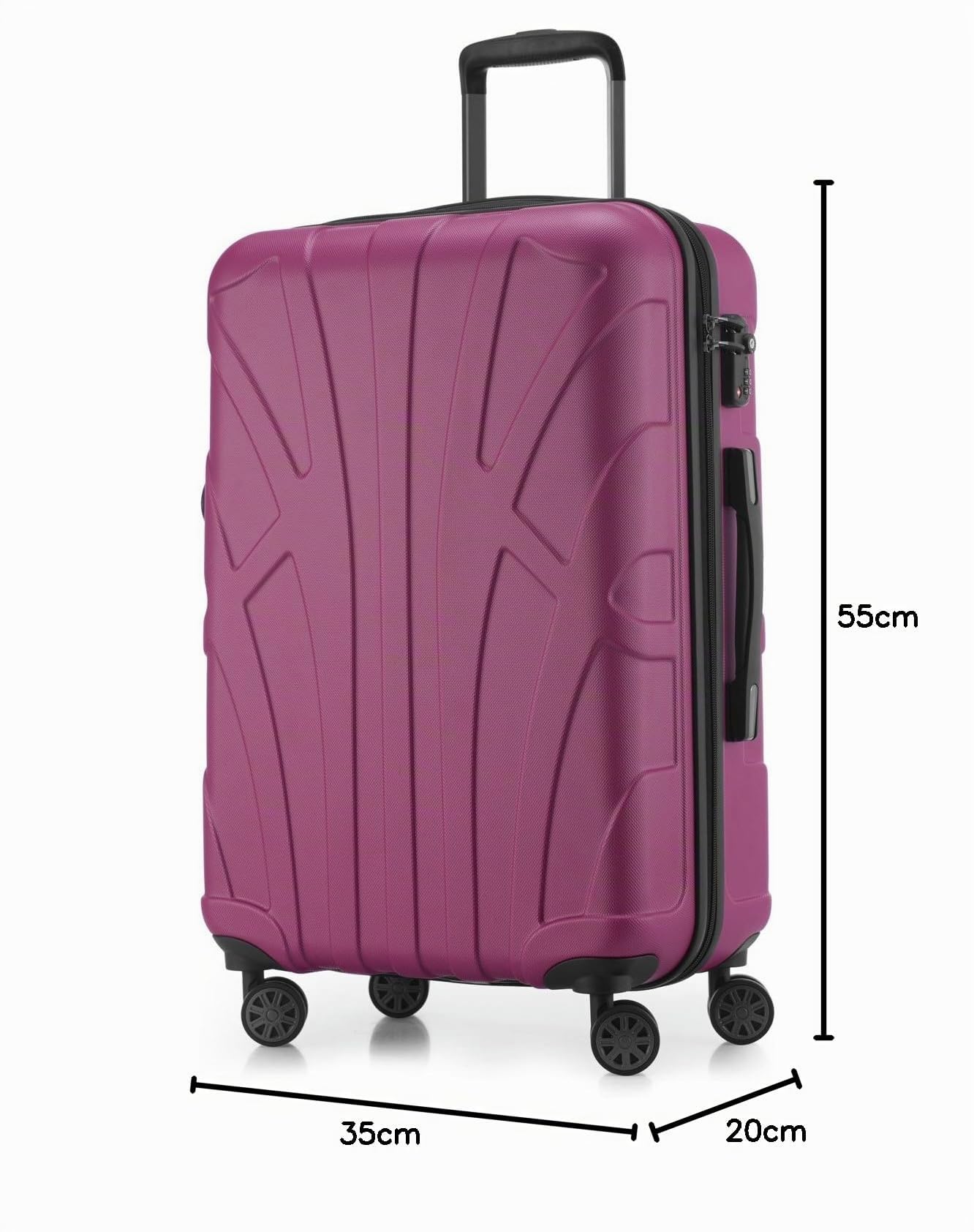 suitline Handgepäck Hartschalenkoffer 55x35x20 cm (34 L) ABS Kabinenkoffer mit TSA Schloss 4 Doppelrollen Teleskopgriff leicht robust Bordgepäck für Flugreisen Wochenendtrip Business, Magenta