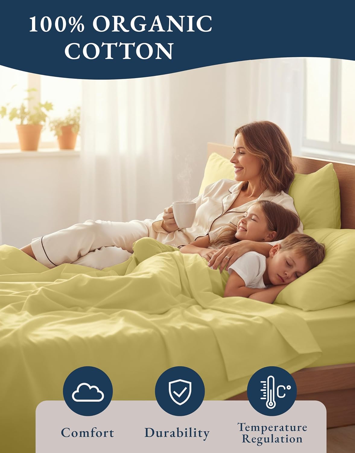 LANE LINEN Eco Friendly Cocoon 100% Organic Cotton Twin Sheets, Low Pill Fade Resistance Fully Elasticized Mercerized Cotton Soft & Comfy Hotel Style Percale Weave Sheets Twin- Cocoon thumbnail