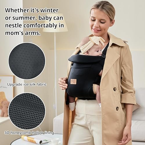 Miniatura 3 de vrbabies Portabebés ergonómico para recién nacidos, con manos libres, transpirable, perfecto para bebés y bebés, regalo de ducha (negro)