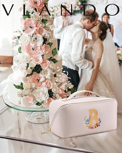 Miniatura 2 de Vlando - Bolsa de maquillaje con inicial personalizada, regalos personalizados para mujeres, Blanco-B