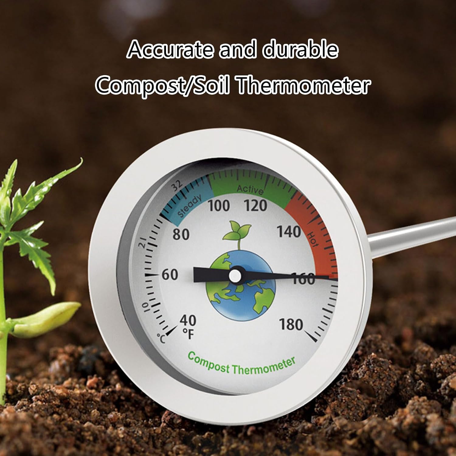 Soil Thermometer 8Inch Stem Waterproof for Seeding and Transplanting Garden Temperature Measurement 10~76°C Compost Thermometer 8inch Stem