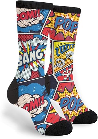Retro Pop Art Comic Shout Unisex Adult Fun Cool 3D Print Colorful Athletic Sport Novelty Crew Tube Socks