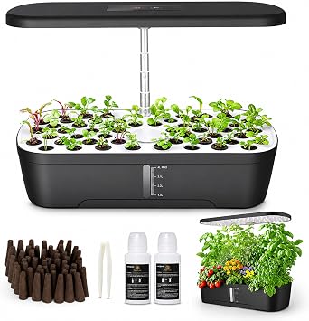 52 Pods Hydroponics Growing System Kit, Indoor Herb Garden with Smart LED Grow Light, Large Capacity Water Tank, Adjustable Height, Auto Timer & Quiet Pump for Home Kitchen Office Indoor Gardening