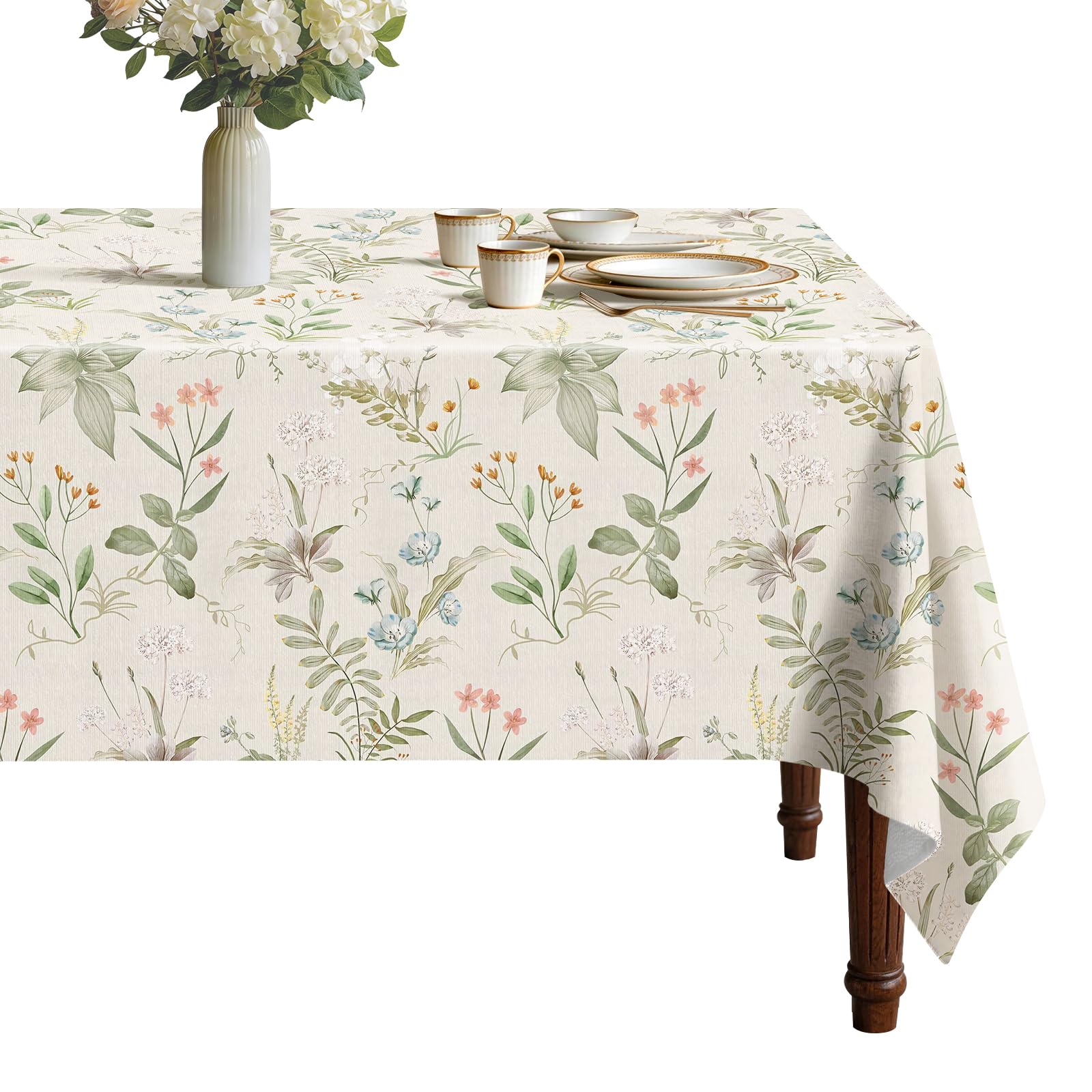 viaowan Wildflower Vinyl Tablecloth with Flannel Backing for Rectangle Tables, Waterproof Stain Resistant Non-Slip Wipeable Table Cover for Kitchen Dining Picnic Party 52 x 70 Inch