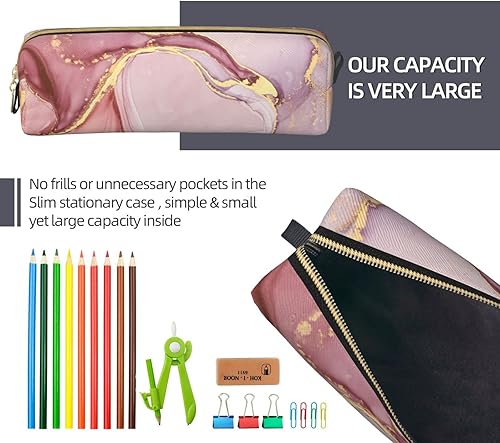 Miniatura 7 de IMPCOKRU Bolsa Pequeña para Lápices Bolsa de Lápices de Estudio Bolsera para Llaves, Mármol Rosa, Estuche de Almacenamiento de Papelería para