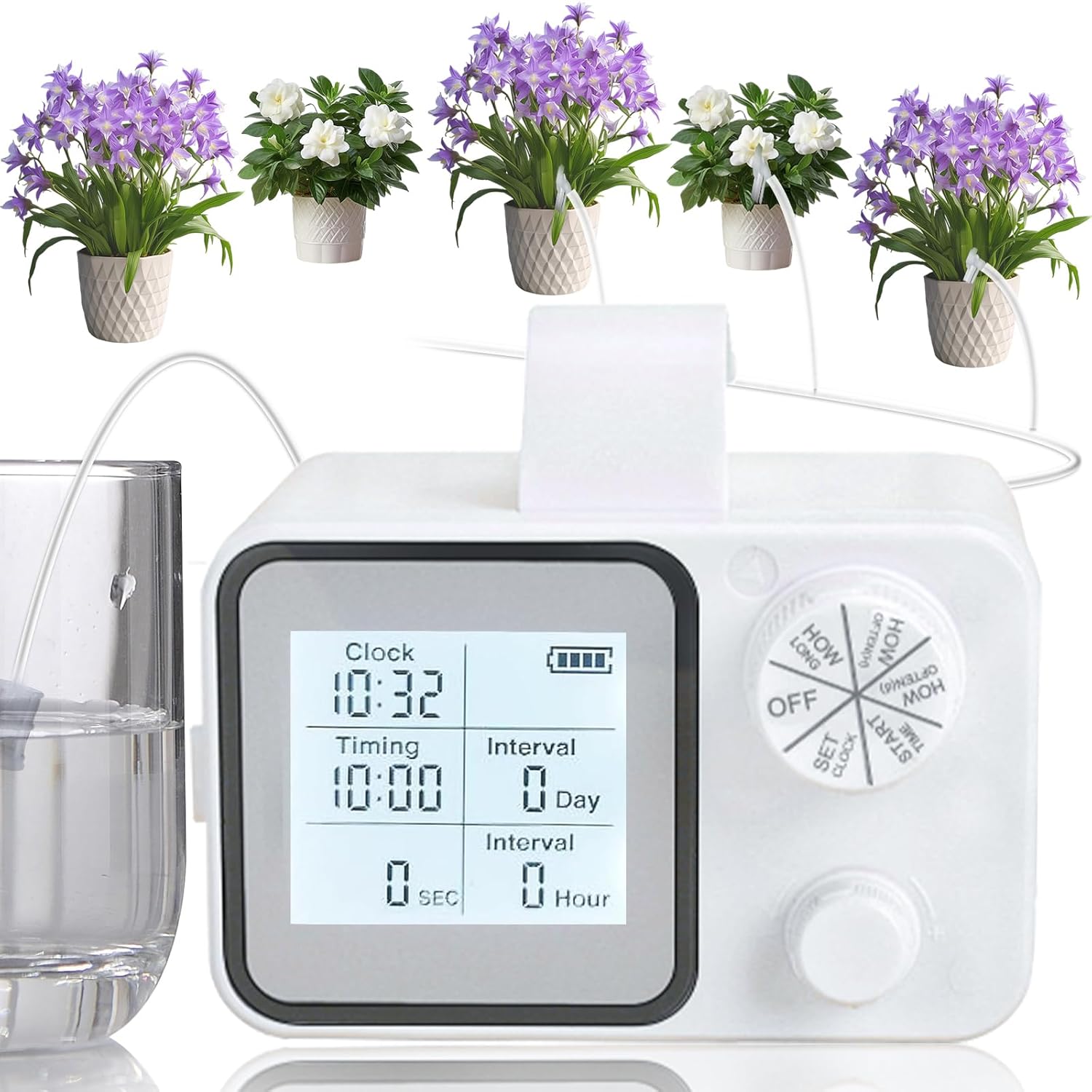 Automatic Plant Waterer, Indoor Plant Watering System with Dual-Mode for 20 Potted Plants, Adjustable Irrigation System Kit for Balcony Greenhouse（White）