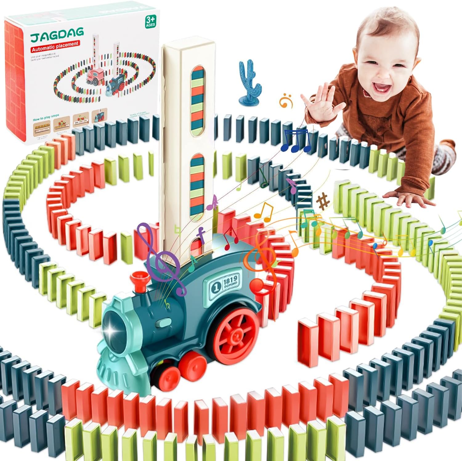Domino Train Toy 157PCS Domino Blocks, Games 3 4 year olds Automatic