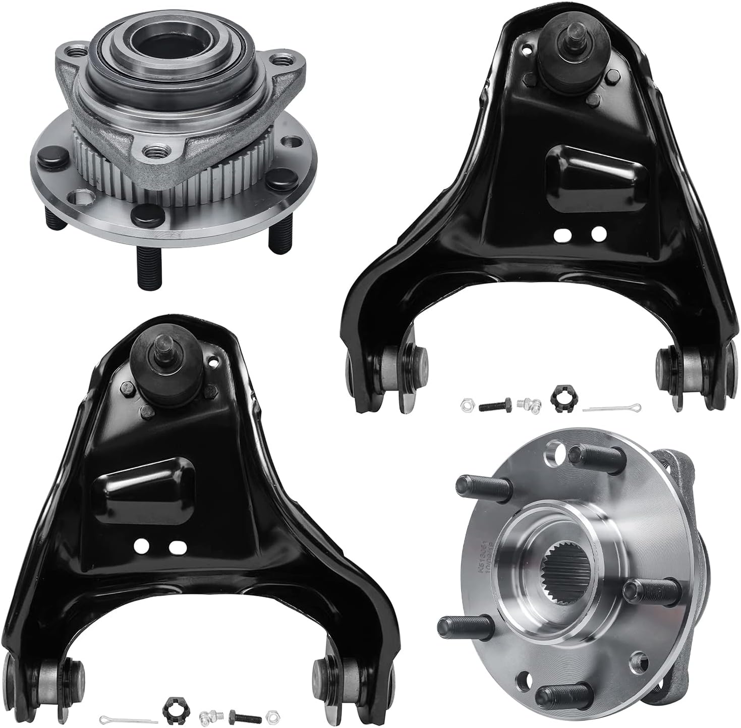 Detroit Axle - 4pc Front End Control Arms Kit for Chevy S10 Blazer GMC S15 Jimmy Sonoma Syclone Typhoon Oldsmobile Bravada, 2 Upper Control Arms w/Ball Joint 2 Wheel Bearing Hubs Replacement