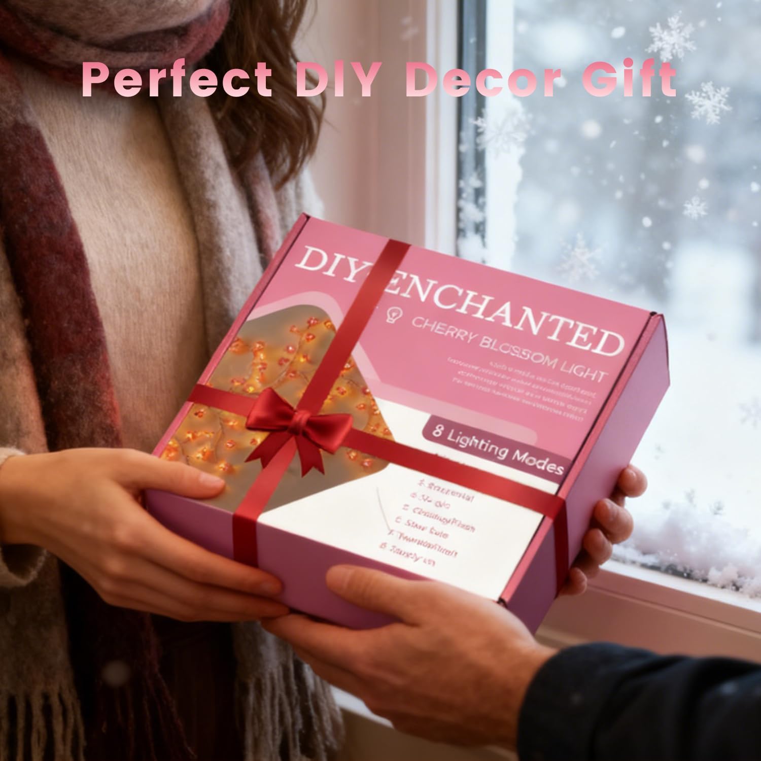 2Pcs Cherry Blossom Lights with Remote, 7.5FT 144 LED Lighted Willow Vine for Wall Bedroom Decor, 18 Branch Pink Flower Vine Lights with 8 Modes, Timer & Memory Function, Home Holiday Decoration