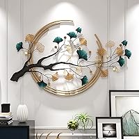 Futyli 53" Large 3D Ginkgo Leaf Metal Wall Art Sculpture - Vertical Modern Bronze Gold Decor for Living Room, Bedroom, Dining Room
