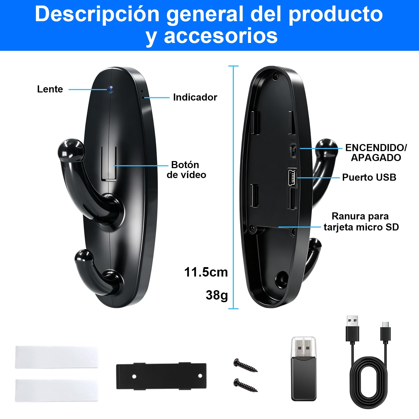 Cámara Espía HD 1080P, Micro Cámara Oculta sin WiFi Interior, Movimiento, Grabación en Bucle 120 Minutos para Uso Interno