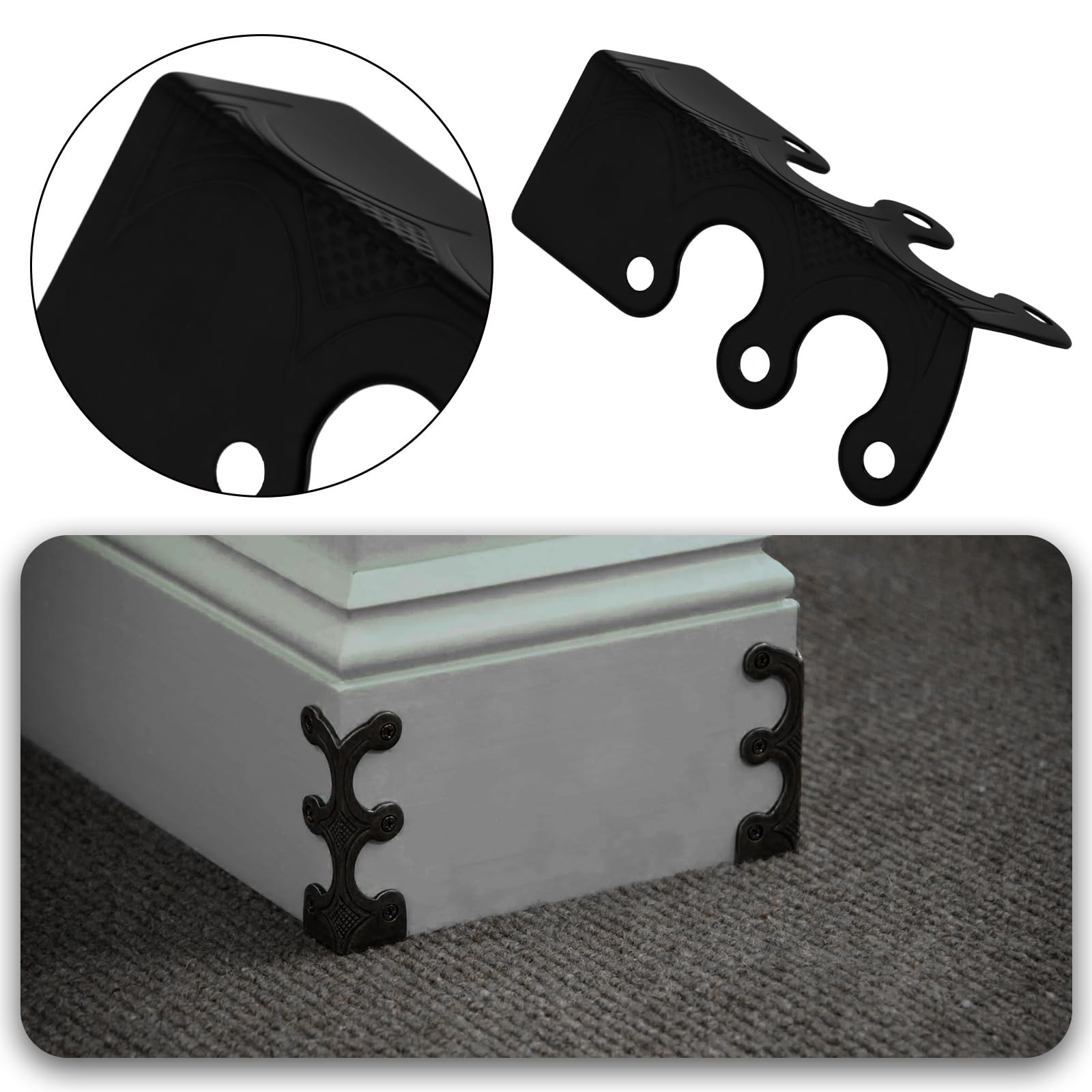 LT Easiyl 12Pcs Metal Corner Protectors Baseboard with Screws for Furniture Living Room Office and Jewelry Gift Boxes Packaging 4.8x2.9x2.1cm Black
