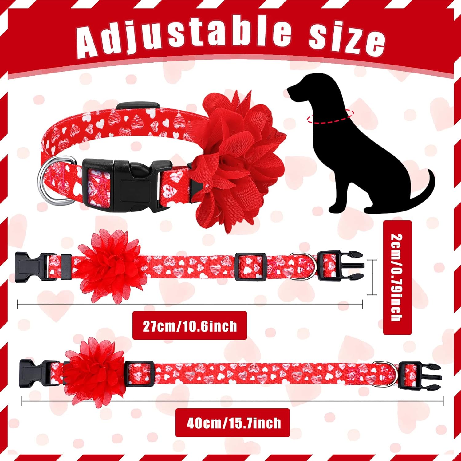 6 Pack Valentine's Day Dog Collar Floral Dog Collar Cute Girl Dog Accessories Adjustable Dog Collar with Flower Basic Dog Collars Nylon Pet Collars for Small Medium Large Dogs (Medium) : Pet Supplies