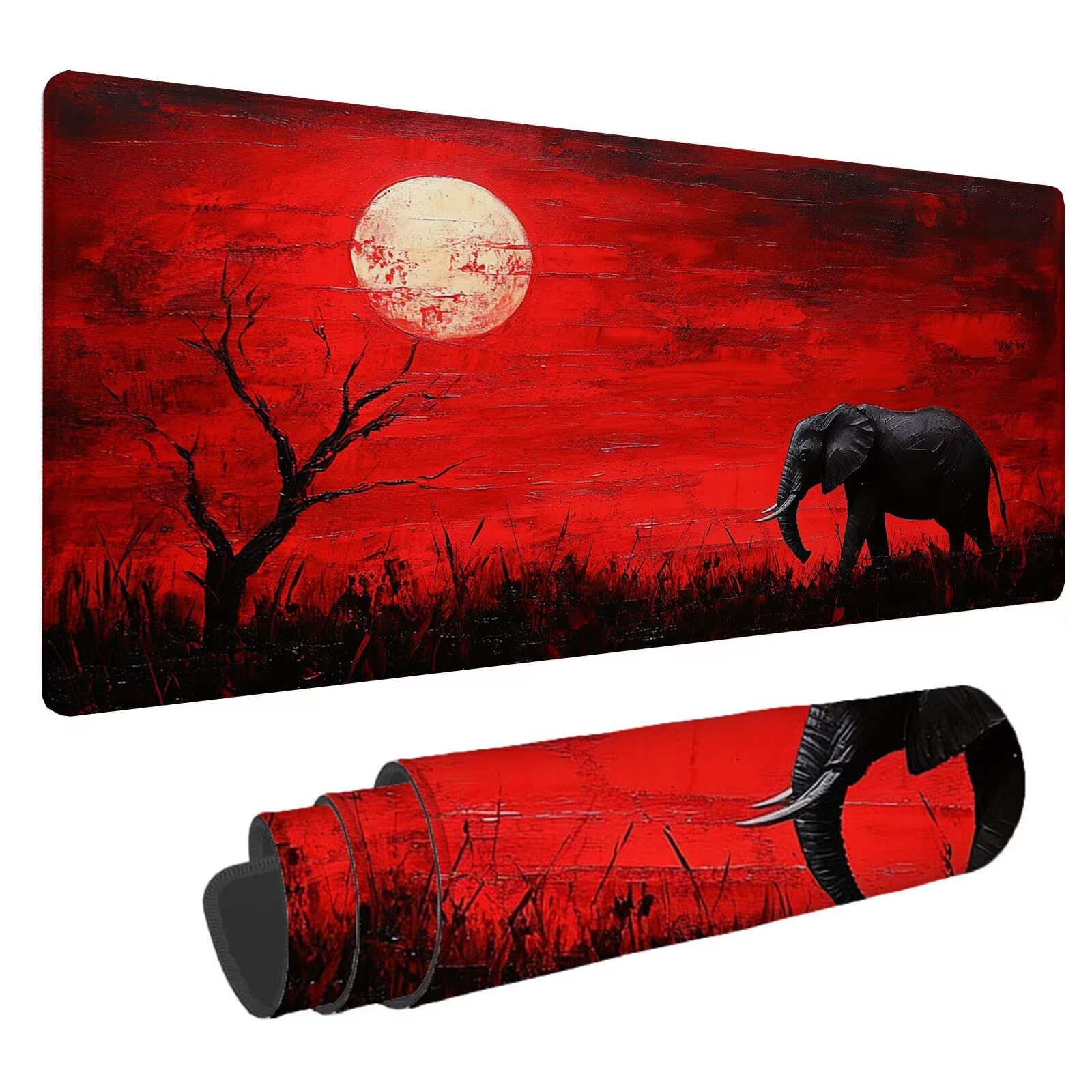 Podkładka pod mysz ze słoniem XXL Księżyc Podkładka pod mysz 1600 x 800 x 4 mm Podkładka pod mysz do gier, duża wodoodporna antypoślizgowa mata na biurko, podkładka pod mysz szyte krawędzie dla