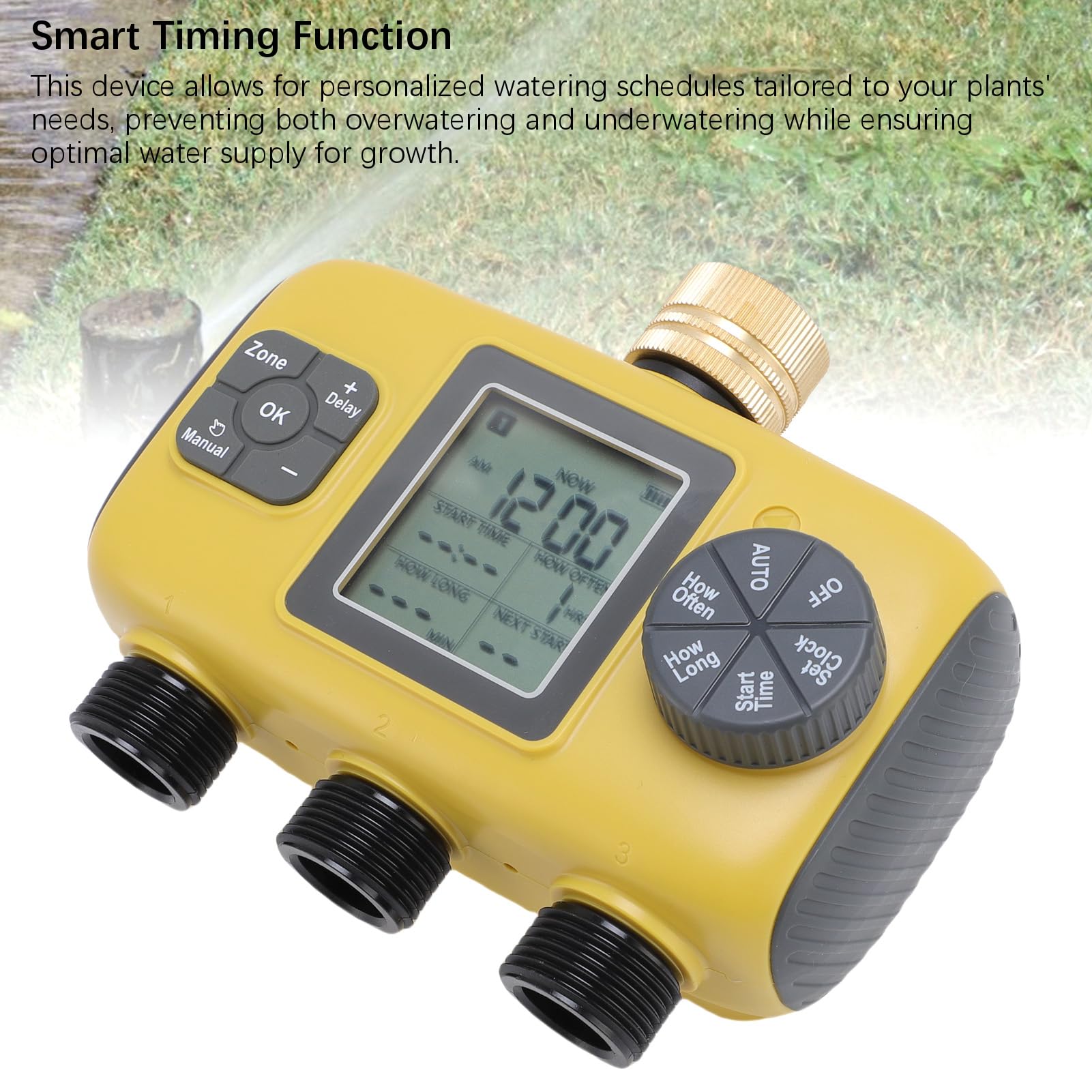 Timer Zraszacza, 3-strefowy Programowalny Timer Węża z Opóźnieniem Deszczu Wodoodporny Wyświetlacz LCD IPX5 do Ogrodu i Trawnika na Patio