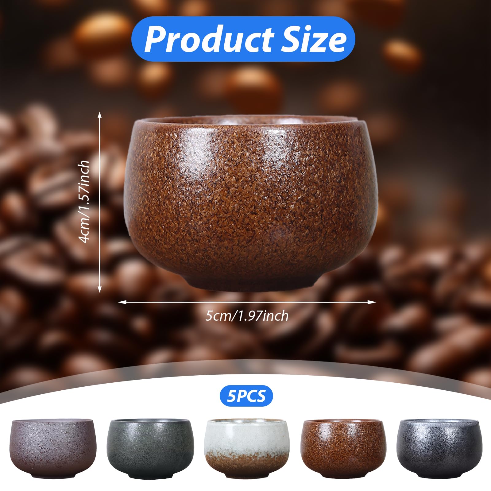 Set Di 5 Tazzine Da Caffè In Ceramica Senza Manico | 50 Ml Per Espresso, Moka | Fatte A Mano, Lavabili In Lavastoviglie - Foto 7