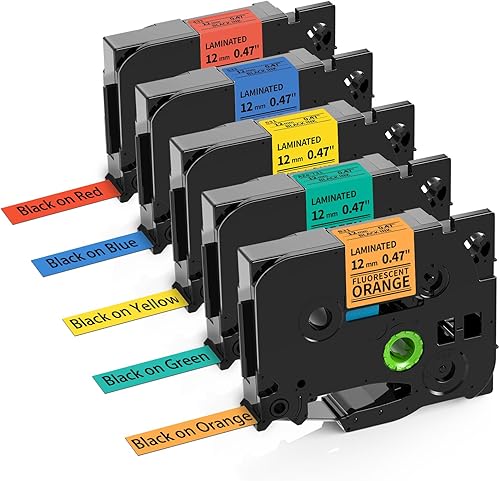 MarkDomain Cinta de etiquetas de repuesto compatible para Brother P Touch TZe Tz 0.472 in 0.47 pulgadas (negro sobre rojoazulamarilloverdenaranja)