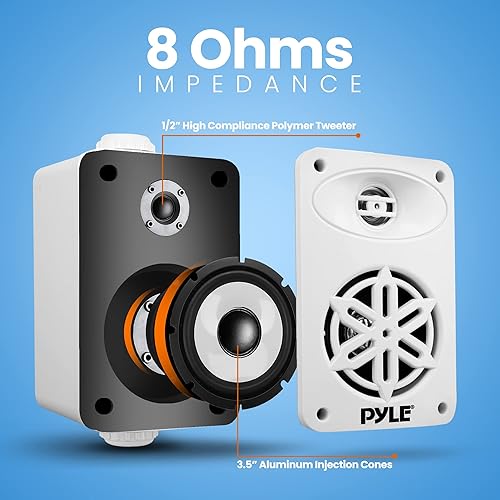 Vista 37 de PyleUsa Par de altavoces Bluetooth para interiores y exteriores, 200 W, doble impermeable, 3.5 pulgadas, sistema de rango completo de 2 vías con Rojo