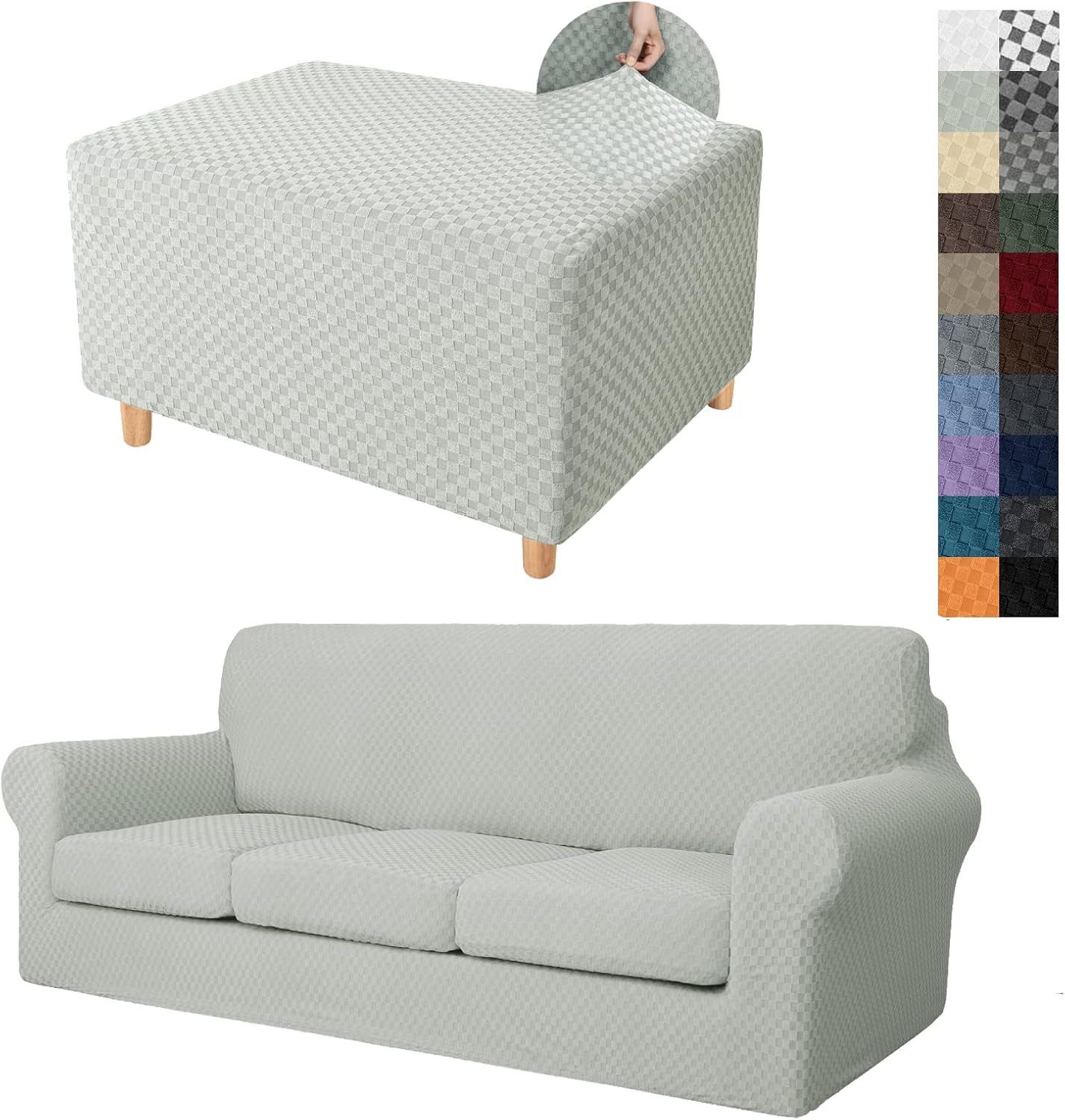 YEMYHOM Small Size Ottoman Cover + 4 Pieces Extra Large Size Sofa Slipcover (Ivory)