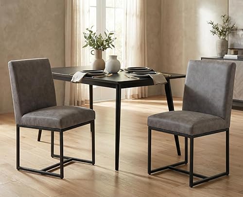 Miniatura 37 de CIMOTA Juego de 4 sillas de comedor modernas de lino, sillas de comedor de mediados de siglo, sillas laterales tapizadas de tela sin brazos con base