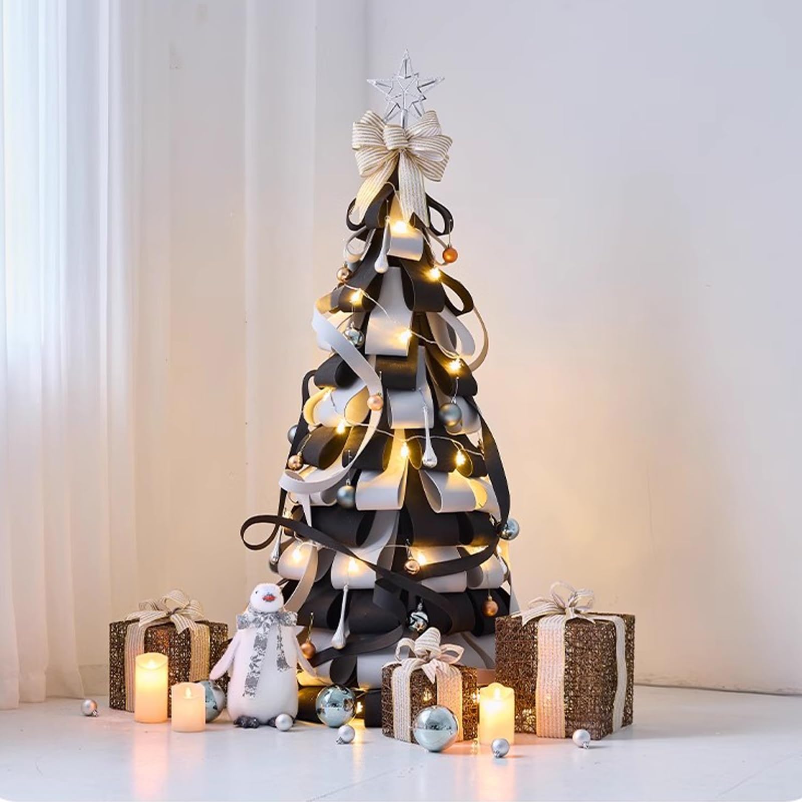 Juego de árbol de Navidad artificial de EVA con decoraciones, árbol de Navidad predecorado para interiores, hogar, oficina, 6 pies