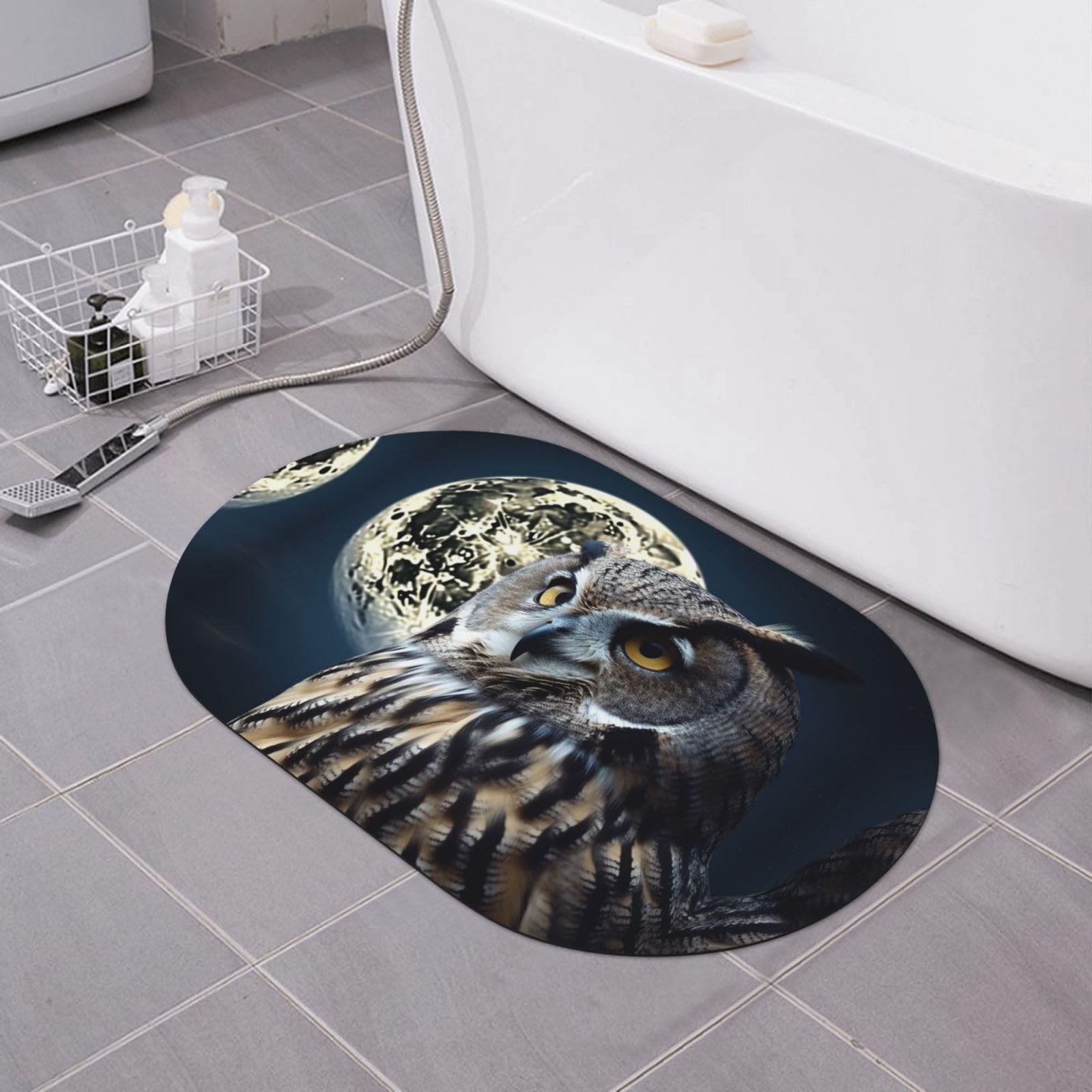 Tapis de douche hibou et lune pour une ambiance douce et sereine