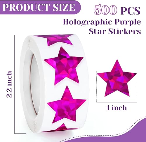 Miniatura 23 de 500 calcomanías de estrellas multicolor para recompensas infantiles, calcomanías holográficas de estrellas de 1 pulgada para bricolaje, Colorido
